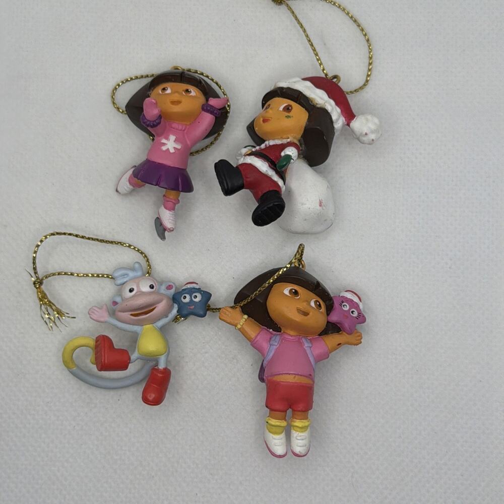 Dora the Explorer Christmas tree ornaments Viacom BOOTS SANTA SKATING Lot Of 4